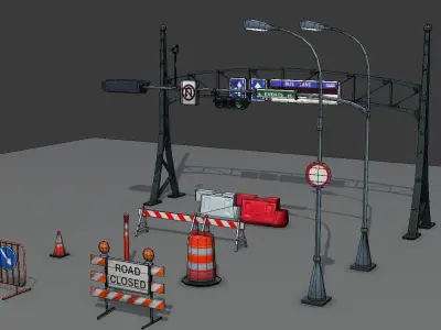 Road Objects pack - low poly Low-poly 3D model