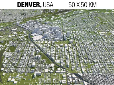 Denver 50x50km City 3D Map 3D model