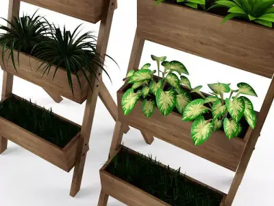 Modern Wood Ladder Planter 3D model