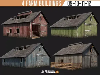 09-10-11-12  - Farm Buildings 4K PBR GameReady Low-poly 3D model