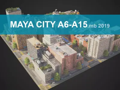 Realistic City District A6-A15 MAYA Low-poly 3D model