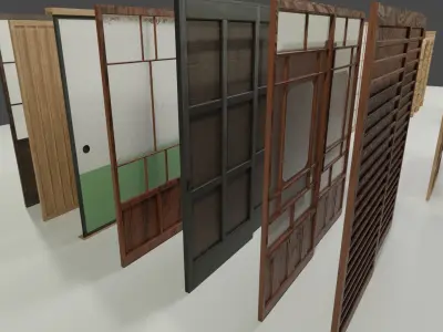 35 sets of Japanese traditional sliding doors and extras 3D model