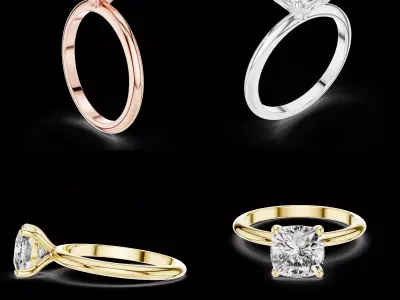 Cushion Diamond Solitaire Engagement Ring CAD 3DM STL 3D print model