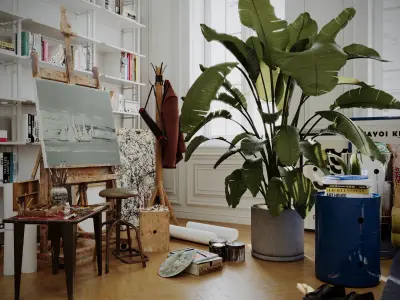 The Artist House interior project 3d Model - Cinema4d- Corona 3D 3D model