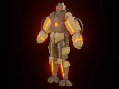 Low poly cyborg robot with glowing lights 3D model