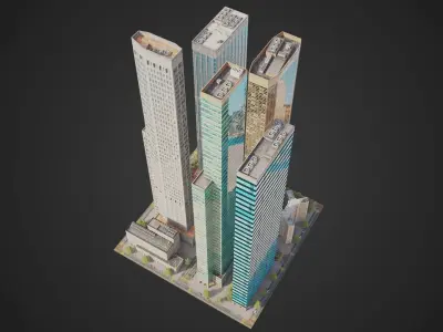 Realistic City District H1-H7 MAYA Low-poly 3D model