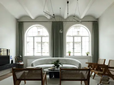 livingroom-Scandinavian-style round marble table with plant 3D model