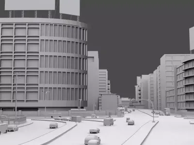 Low Poly City Model street with buildings and cars Low-poly 3D model