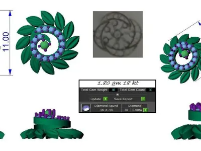Ring earrings pendant leaf circle set 3D print model