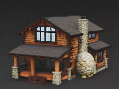 Natural Cedar and Stone Rustic Lodge 3D Model Low-poly 3D model