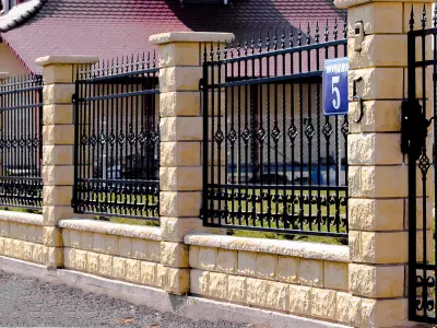 Entrance Driveway Iron Fence Pillars 3D model
