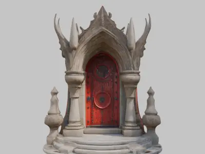 Medieval Stone Altar Baphomet Gate Door Low-poly 3D model