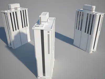 Low Poly Modern Building Set 02 3D Model Pack