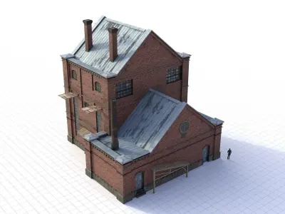 Modular Old Industrial Building Asset Low-poly 3D model