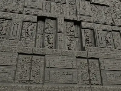 Low poly Black Mayan Temple Walls 230809 Low-poly 3D model