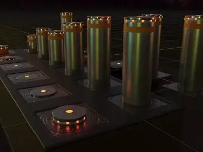 Animted Hydraulic Bollards with LEDs Low-poly 3D model