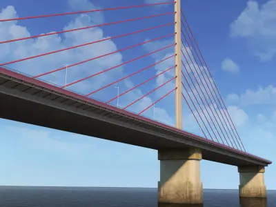 Single Suspended Water Road Bridge 3D model