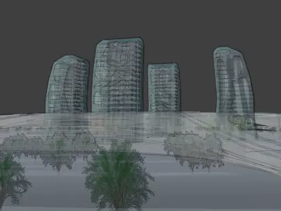 The Island futuristic building in middle of grassy field 3D model