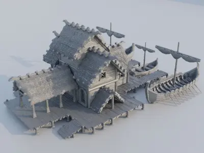 Small Viking Port Tabletop Terrain 28 mm 3D print model