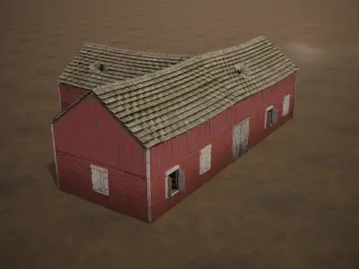 Barn Cattle Shed Farm Shelter Village Farmhouse With Interior  3 Low-poly 3D model