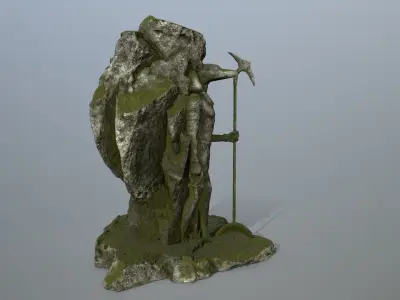 anibus statue of woman holding spear Low-poly 3D model
