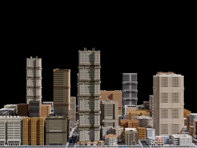 3D Low Poly City  Low-poly 3D model