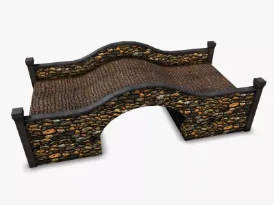 Bridge wooden bench with stones Low-poly 3D model