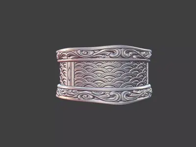 Japanese Pattern Band Ring Silver Jewelry 3D Model 3D print model