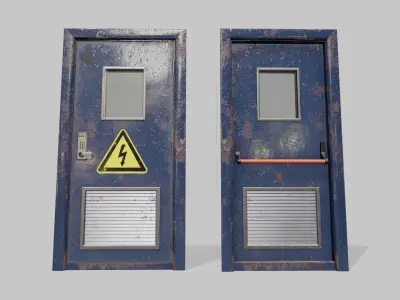 Laboratory door blue Low-poly 3D model