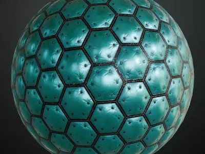 Distressed Hexagonal Tiled Blue and Black Metal PBR Seamless Texture