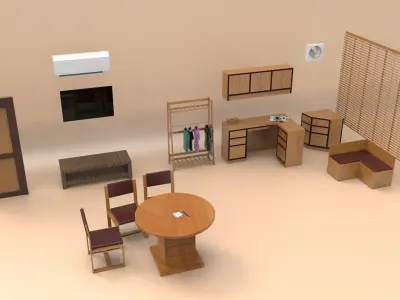 Office Interior low poly props furniture 3D Model Low-poly 3D model