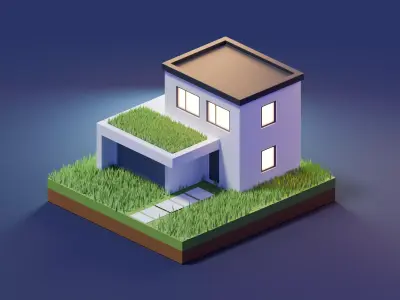 Low Poly Isometric Modern House Diorama Game Asset Low-poly 3D model