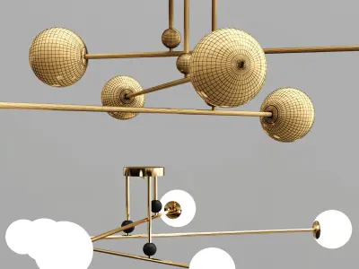 JESII gold chandelier with two balls hanging from it 3D model