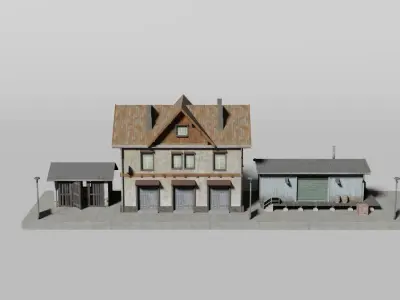 Old German rural railway station 3D model