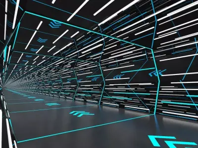 Futuristic Neon Data Tunnel Corridor Environment 3D model