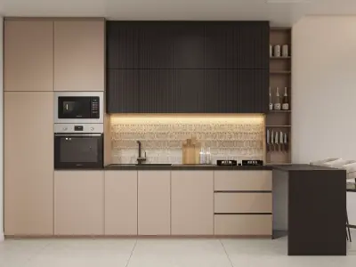 Modern 1 Bedroom Apartment  Complete Interior 3D Scene  3D model