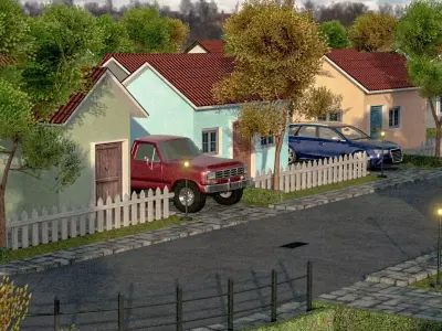 Suburb Neighbourhood Environment with a master house Low-poly 3D model