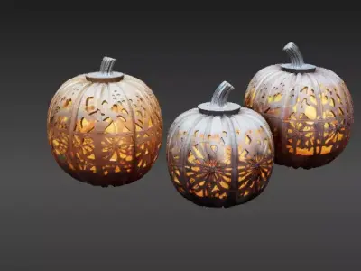 Modular Pumpkin Lantern  3D Print Stackable Pumpkin Shells  Low-poly 3D model