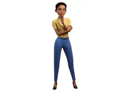 Cartoon Black Woman Rigged with 28 Custom Poses 3D model