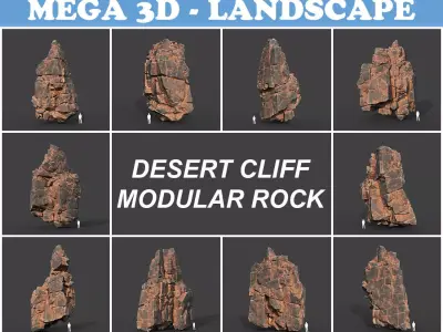 Low poly Desert Cliff Modular Rock 220101 Low-poly 3D model