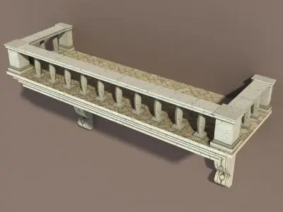 Balkony Low poly 3d Model balcony with columns and railings Low-poly 3D model