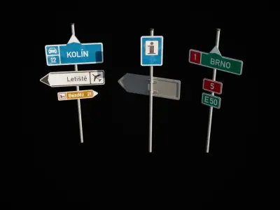 Czech road signs pack - Misc 2 Low-poly 3D model