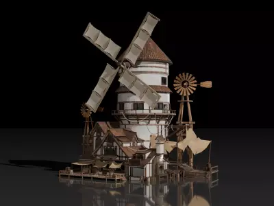 Medieval Old Windmill PBR 3D model