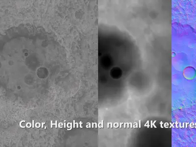 Blender Moon Terrain 4K maps and rocks 3D model