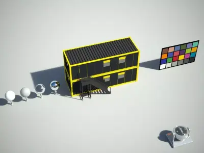 Two Floor Site Office with Stairs Low-poly 3D model