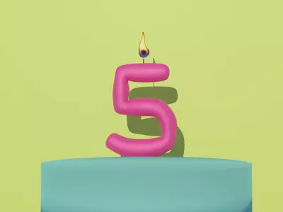 3D Candle Number 5 Low-poly 3D model