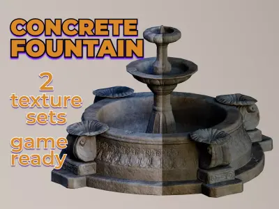 Outdoor Floor Water Fountain concrete waterfall Low-poly 3D model