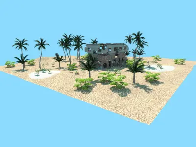 desert abandoned house low poly scene Low-poly 3D model
