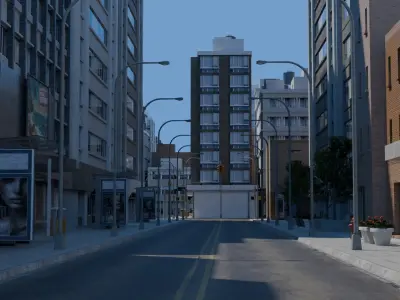 City Downtown Skyscraper Street Low-poly 3D model