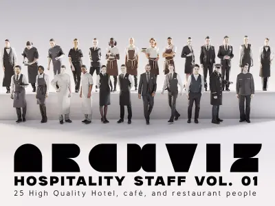 ArchViz People 25 Hospitality Staff Service and Hotel  3D model